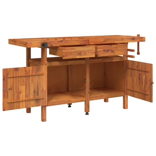 Workbench with Drawers and Vices 162x62x83 cm Solid Wood Acacia - Giant Lobelia