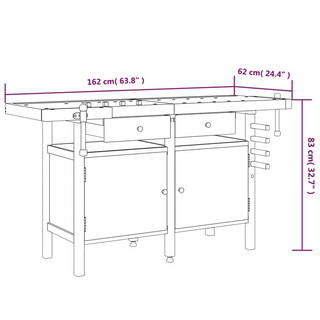 Workbench with Drawers and Vices 162x62x83 cm Solid Wood Acacia - Giant Lobelia