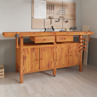 Workbench with Drawers and Vices 192x62x83 cm Solid Wood Acacia - Giant Lobelia