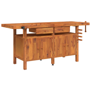 Workbench with Drawers and Vices 192x62x83 cm Solid Wood Acacia - Giant Lobelia