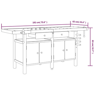 Workbench with Drawers and Vices 192x62x83 cm Solid Wood Acacia - Giant Lobelia