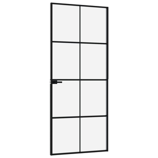 vidaXL Interior Door Black 83x201.5 cm Tempered Glass&Aluminium - Giant Lobelia