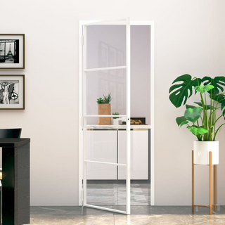 vidaXL Interior Door White 76x201.5 cm Tempered Glass&Aluminium Slim - Giant Lobelia