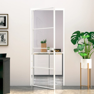 vidaXL Interior Door White 83x201.5 cm Tempered Glass&Aluminium Slim - Giant Lobelia