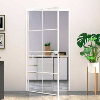 vidaXL Interior Door White 102x201.5 cm Tempered Glass&Aluminium Slim - Giant Lobelia