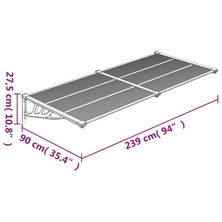 Door Canopy Grey and Transparent 239x90 cm Polycarbonate - Giant Lobelia