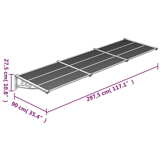 Door Canopy Grey and Transparent 297.5x90 cm Polycarbonate - Giant Lobelia