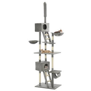 Cat Tree with Sisal Scratching Posts 230-260 cm Grey - Giant Lobelia