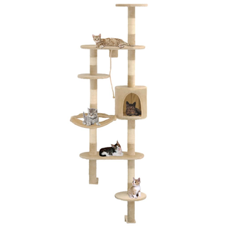 Cat Tree with Sisal Scratching Posts Wall Mounted 194 cm Beige - Giant Lobelia