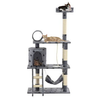 Cat Tree with Sisal Scratching Posts 140 cm Grey Paw Prints - Giant Lobelia