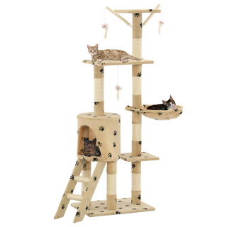 Cat Tree with Sisal Scratching Posts 138 cm Beige Paw Prints - Giant Lobelia