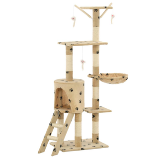 Cat Tree with Sisal Scratching Posts 138 cm Beige Paw Prints - Giant Lobelia