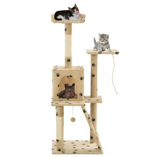 Cat Tree with Sisal Scratching Posts 120 cm Beige Paw Prints - Giant Lobelia