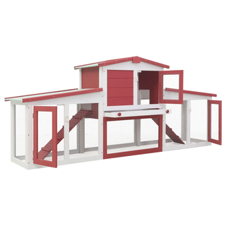 vidaXL Outdoor Large Rabbit Hutch Red and White 204x45x85 cm Wood - Giant Lobelia