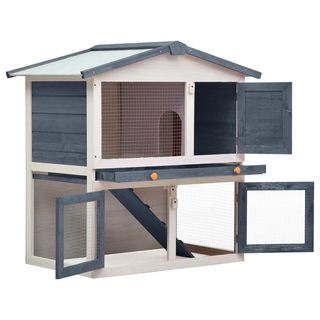 vidaXL Outdoor Rabbit Hutch 3 Doors Grey Wood - Giant Lobelia