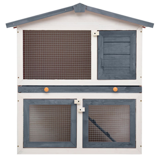 vidaXL Outdoor Rabbit Hutch 3 Doors Grey Wood - Giant Lobelia