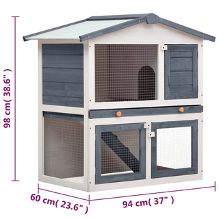 vidaXL Outdoor Rabbit Hutch 3 Doors Grey Wood - Giant Lobelia