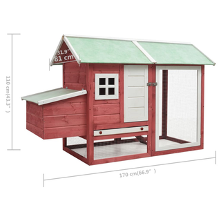 vidaXL Chicken Cage Red 170x81x110 cm Solid Pine & Fir Wood - Giant Lobelia