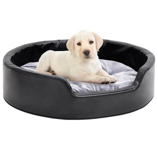 Dog Bed Black and Grey 69x59x19 cm Plush and Faux Leather - Giant Lobelia