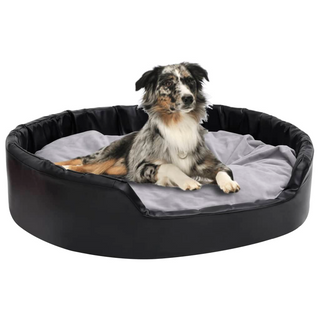 Dog Bed Black and Grey 99x89x21 cm Plush and Faux Leather - Giant Lobelia