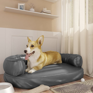 Ergonomic Foam Dog Bed Grey 88x65 cm Faux Leather - Giant Lobelia