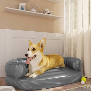 Ergonomic Foam Dog Bed Grey 75x53 cm Faux Leather - Giant Lobelia