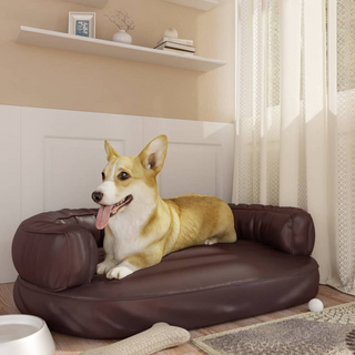 Ergonomic Foam Dog Bed Brown 88x65 cm Faux Leather - Giant Lobelia