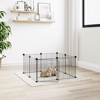 8-Panel Pet Cage with Door Black 35x35 cm Steel - Giant Lobelia