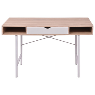 vidaXL Desk with 1 Drawer Oak and White - Giant Lobelia