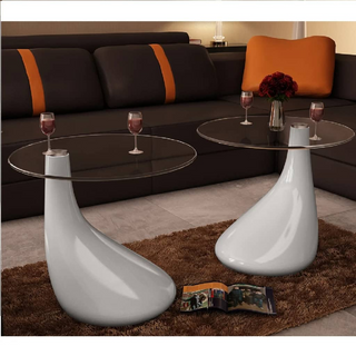 vidaXL Coffee Table 2 pcs with Round Glass Top High Gloss White - Giant Lobelia