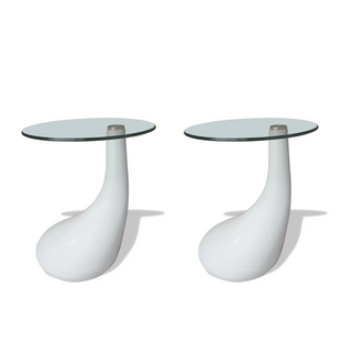 vidaXL Coffee Table 2 pcs with Round Glass Top High Gloss White - Giant Lobelia