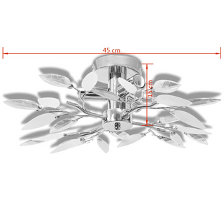 Ceiling Lamp White & Transparent Acrylic Crystal Leaf Arms 3 E14 Bulbs - Giant Lobelia