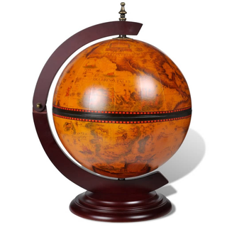 vidaXL Tabletop Globe Bar Wine Stand Wood - Antique Replica Nautical Design - Home or Office Decoration - Giant Lobelia