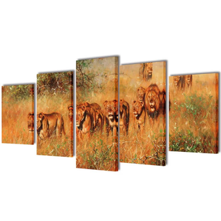 Canvas Wall Print Set Lions 100 x 50 cm - Giant Lobelia