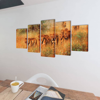 Canvas Wall Print Set Lions 100 x 50 cm - Giant Lobelia