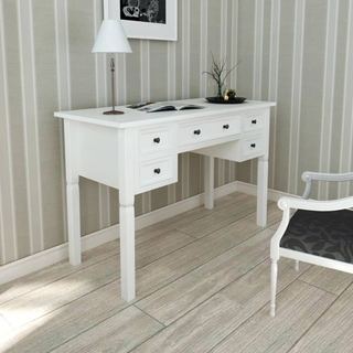 White Writing Desk with 5 Drawers - Giant Lobelia