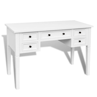 White Writing Desk with 5 Drawers - Giant Lobelia