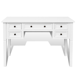 White Writing Desk with 5 Drawers - Giant Lobelia