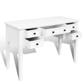 White Writing Desk with 5 Drawers - Giant Lobelia