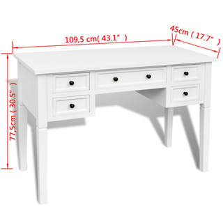 White Writing Desk with 5 Drawers - Giant Lobelia