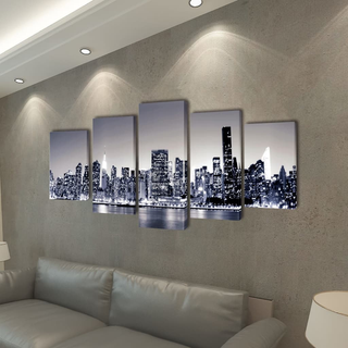 Canvas Wall Print Set Monochrome New York Skyline 100 x 50 cm - Giant Lobelia