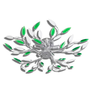 Green&White Ceiling Lamp with Acrylic Crystal Leaf Arms for 5 E14Bulbs - Giant Lobelia