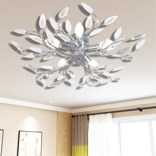 Transparent&White Ceiling Lamp Acrylic Crystal Leaf Arms 5 E14 Bulbs - Giant Lobelia