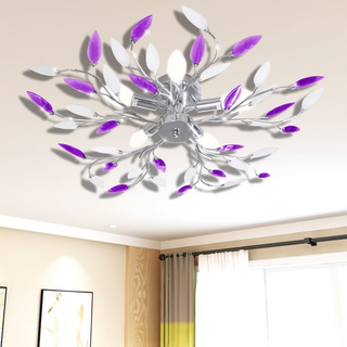 Purple&White Ceiling Lamp Acrylic Crystal Leaf Arms for 5 E14 Bulbs - Giant Lobelia