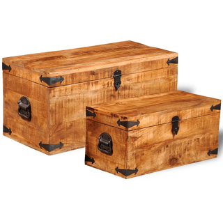 vidaXL Storage Chest Set 2 Pieces Rough Mango Wood - Giant Lobelia