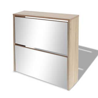 Shoe Cabinet 2-Layer Mirror Oak 63x17x67 cm - Giant Lobelia