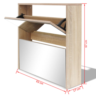 Shoe Cabinet 2-Layer Mirror Oak 63x17x67 cm - Giant Lobelia