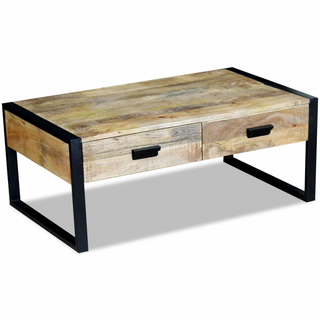 vidaXL Coffee Table with 2 Drawers Solid Mango Wood 100x60x40 cm - Giant Lobelia