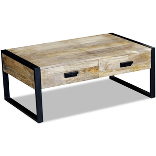 vidaXL Coffee Table with 2 Drawers Solid Mango Wood 100x60x40 cm - Giant Lobelia