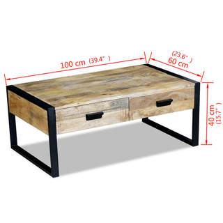 vidaXL Coffee Table with 2 Drawers Solid Mango Wood 100x60x40 cm - Giant Lobelia